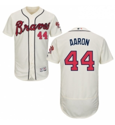 Mens Majestic Atlanta Braves 44 Hank Aaron Cream Alternate Flex Base Authentic Collection MLB Jersey