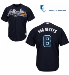 Mens Majestic Atlanta Braves 8 Bob Uecker Replica Blue Alternate Road Cool Base MLB Jersey