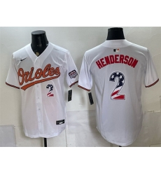 Men Baltimore Orioles  2 Gunnar Henderson White USA 250 Fourth of July Home Stitched Baseball Jersey