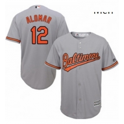 Mens Majestic Baltimore Orioles 12 Roberto Alomar Replica Grey Road Cool Base MLB Jersey 