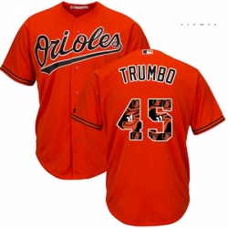 Mens Majestic Baltimore Orioles 45 Mark Trumbo Authentic Orange Team Logo Fashion Cool Base MLB Jersey