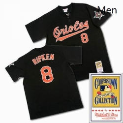 Mens Mitchell and Ness Baltimore Orioles 8 Cal Ripken Replica Black Throwback MLB Jersey