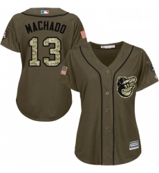 Womens Majestic Baltimore Orioles 13 Manny Machado Replica Green Salute to Service MLB Jersey