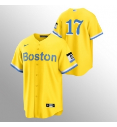 Men Boston Red Sox 17 Nathan Eovaldi Men Nike 2021 City Connect Gold Fans Version MLB Jersey   No Name