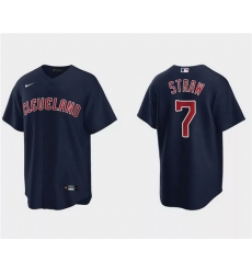 Men Cleveland Guardians 7 Myles Straw Navy Cool Base Stitched Jersey