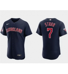 Men Cleveland Guardians 7 Myles Straw Navy Flex Base Stitched Jersey