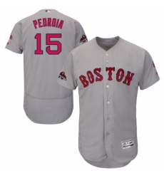 Mens Majestic Boston Red Sox 15 Dustin Pedroia Grey Road Flex Base Authentic Collection 2018 World Series Jersey