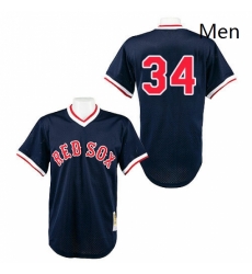 Mens Mitchell and Ness Boston Navy Blue Sox 34 David Ortiz Replica Navy Blue Throwback MLB Jersey