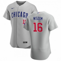 Men Chicago Cubs 16 Patrick Wisdom Grey Flex Base Stitched Jerse