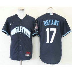 Men Chicago Cubs 17 Kris Bryant Navy Blue 2021 City Connect Stitched MLB Cool Base Nike Jersey