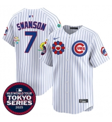 Men Chicago Cubs 7 Dansby Swanson White 2025 Tokyo Series Limited Stitched Baseball Jersey