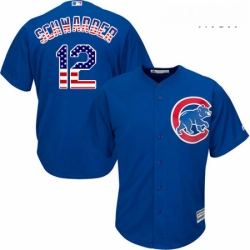 Mens Majestic Chicago Cubs 12 Kyle Schwarber Replica Royal Blue USA Flag Fashion MLB Jersey