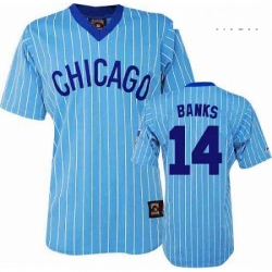 Mens Majestic Chicago Cubs 14 Ernie Banks Authentic BlueWhite Strip Cooperstown Throwback MLB Jersey