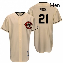 Mens Majestic Chicago Cubs 21 Sammy Sosa Authentic Cream Cooperstown Throwback MLB Jersey