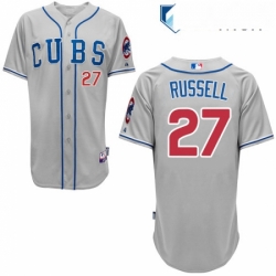 Mens Majestic Chicago Cubs 27 Addison Russell Replica Grey Alternate Road Cool Base MLB Jersey