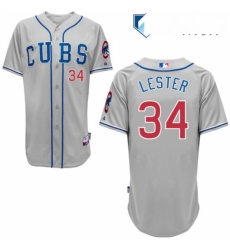 Mens Majestic Chicago Cubs 34 Jon Lester Replica Grey Alternate Road Cool Base MLB Jersey