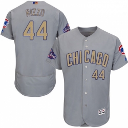 Mens Majestic Chicago Cubs 44 Anthony Rizzo Authentic Gray 2017 Gold Champion Flex Base MLB Jersey