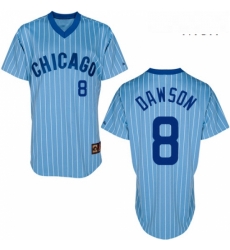 Mens Majestic Chicago Cubs 8 Andre Dawson Authentic BlueWhite Strip Cooperstown Throwback MLB Jersey