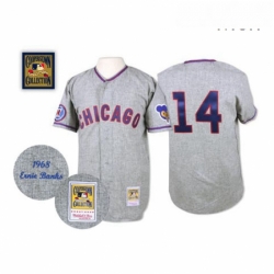 Mens Mitchell and Ness 1968 Chicago Cubs 14 Ernie Banks Authentic Grey Throwback MLB Jersey