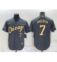 Men Chicago White Sox 7 Tim Anderson 2022 All Star Charcoal Cool Base Stitched Baseball Jersey