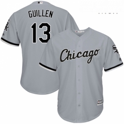 Mens Majestic Chicago White Sox 13 Ozzie Guillen Replica Grey Road Cool Base MLB Jersey