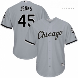 Mens Majestic Chicago White Sox 45 Bobby Jenks Replica Grey Road Cool Base MLB Jersey