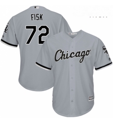 Mens Majestic Chicago White Sox 72 Carlton Fisk Replica Grey Road Cool Base MLB Jersey