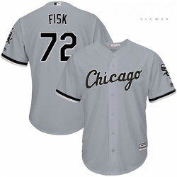 Mens Majestic Chicago White Sox 72 Carlton Fisk Replica Grey Road Cool Base MLB Jersey