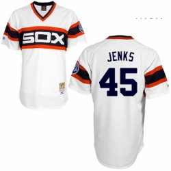 Mens Mitchell and Ness 1983 Chicago White Sox 45 Bobby Jenks Replica White Throwback MLB Jersey