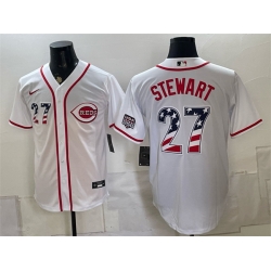 Men Cincinnati Reds  27 Sal Stewart White 2026 USA 250 Fourth of July Home Stitched Baseball Jersey