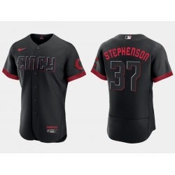 Men Cincinnati Reds 37 Tyler Stephenson Black 2023 City Connect Flex Base Stitched Jersey