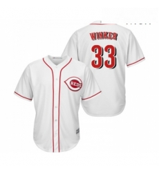 Mens Cincinnati Reds 33 Jesse Winker Replica White Home Cool Base Baseball Jersey 