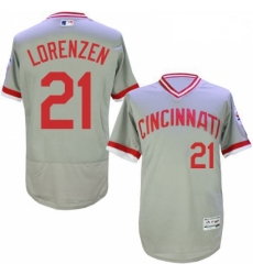 Mens Majestic Cincinnati Reds 21 Michael Lorenzen Grey Flexbase Authentic Collection Cooperstown MLB Jersey