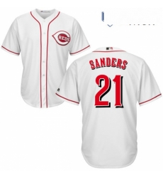 Mens Majestic Cincinnati Reds 21 Reggie Sanders Replica White Home Cool Base MLB Jersey