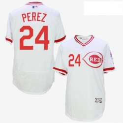 Mens Majestic Cincinnati Reds 24 Tony Perez White Flexbase Authentic Collection Cooperstown MLB Jersey