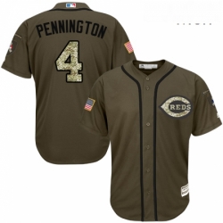 Mens Majestic Cincinnati Reds 4 Cliff Pennington Replica Green Salute to Service MLB Jersey 