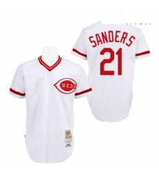 Mens Mitchell and Ness Cincinnati Reds 21 Reggie Sanders Replica White Throwback MLB Jersey