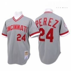 Mens Mitchell and Ness Cincinnati Reds 24 Tony Perez Replica Grey Throwback MLB Jersey