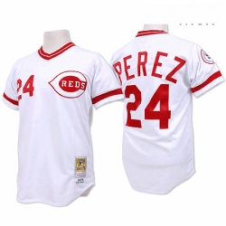 Mens Mitchell and Ness Cincinnati Reds 24 Tony Perez Replica White Throwback MLB Jersey