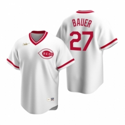 Mens Nike Cincinnati Reds 27 Trevor Bauer White Cooperstown Collection Home Stitched Baseball Jersey