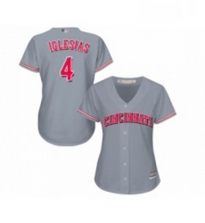 Womens Cincinnati Reds 4 Jose Iglesias Replica Grey Road Cool Base Baseball Jersey 