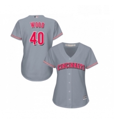 Womens Cincinnati Reds 40 Alex Wood Replica Grey Road Cool Base Baseball Jersey 