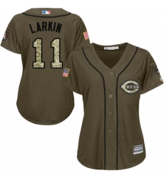 Womens Majestic Cincinnati Reds 11 Barry Larkin Authentic Green Salute to Service MLB Jersey