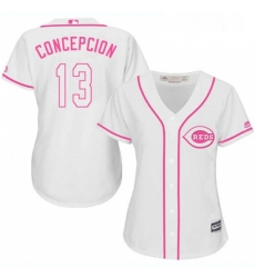 Womens Majestic Cincinnati Reds 13 Dave Concepcion Replica White Fashion Cool Base MLB Jersey