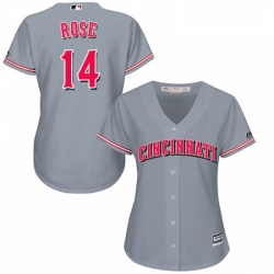 Womens Majestic Cincinnati Reds 14 Pete Rose Replica Grey Road Cool Base MLB Jersey