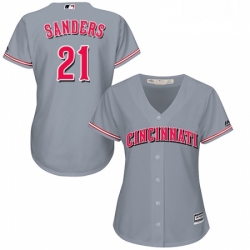 Womens Majestic Cincinnati Reds 21 Reggie Sanders Authentic Grey Road Cool Base MLB Jersey