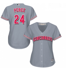 Womens Majestic Cincinnati Reds 24 Tony Perez Replica Grey Road Cool Base MLB Jersey