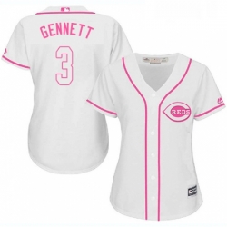 Womens Majestic Cincinnati Reds 3 Scooter Gennett Replica White Fashion Cool Base MLB Jersey 