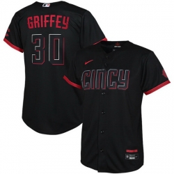 Youth Cincinnati Reds 30 Ken Griffey Jr  Black 2023 City Connect Stitched Baseball Jersey