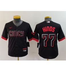 Youth Cincinnati Reds 77 Rece Hinds Black 2023 City Connect Stitched Baseball Jersey